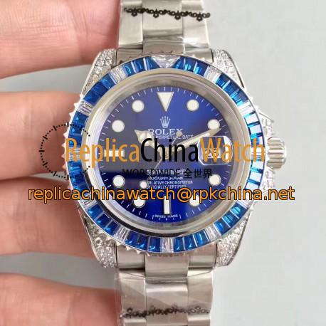 Replica Rolex Submariner Date 116619LB BP Stainless Steel & Diamonds Blue Dial Swiss 2836-2