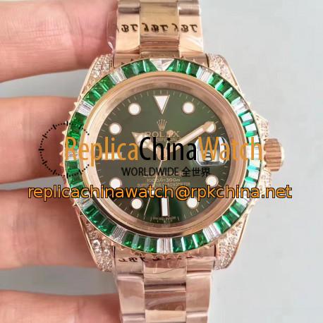 Replica Rolex Submariner Date 116618LV BP Rose Gold & Diamonds Green Dial Swiss 2836-2