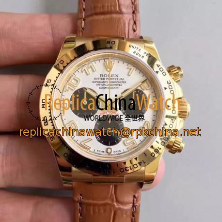 Replica Rolex Daytona Cosmograph 116518 JH Yellow Gold White Dial Swiss 4130 Run 6@SEC